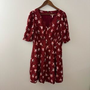 Rebecca Taylor Women's Red Floral V-Neck Dress Size 12